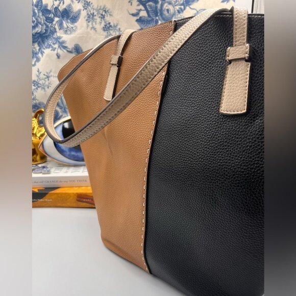 Tory Burch Two-Tone Black and Tan Tote - Picture 9 of 16